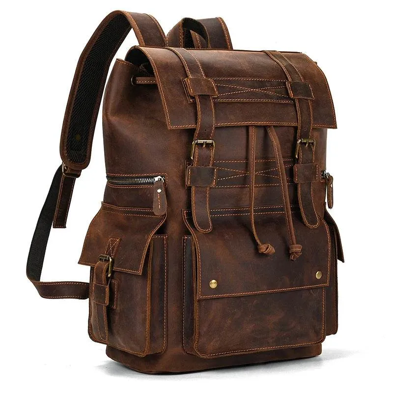 Men's Leather Backpack Retro Fashion Travel School Daypack Bag
