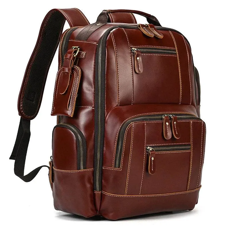 Men's Leather Backpack Retro Fashion Travel School Daypack Bag
