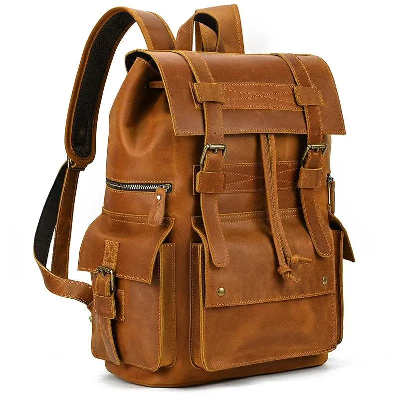 Men's Leather Backpack Retro Fashion Travel School Daypack Bag