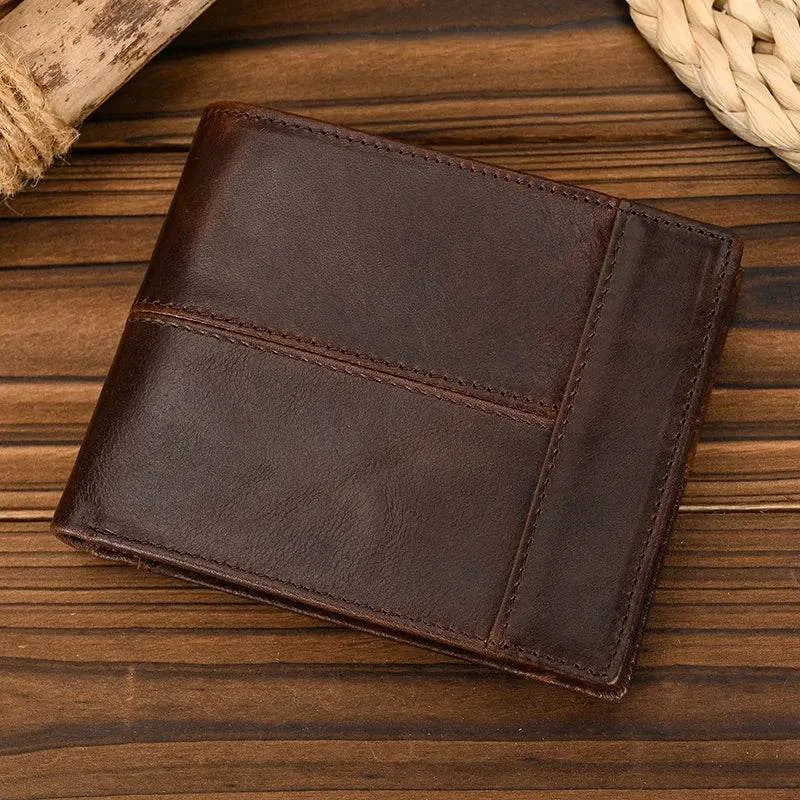 Men's Leather Business Wallet Thin Purse with Coin Pocket Black Brown