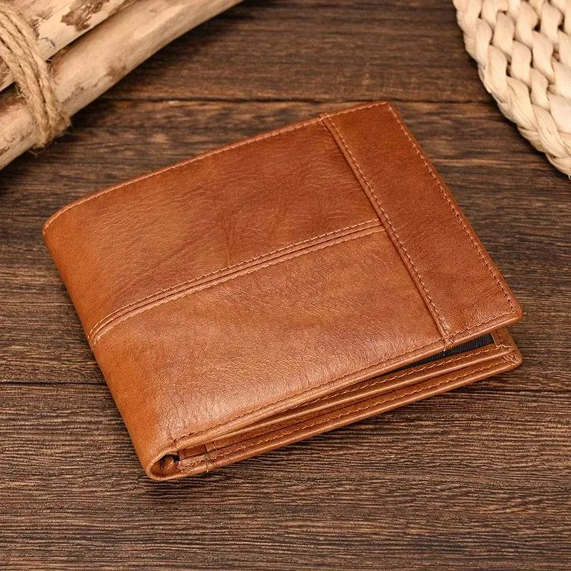Men's Leather Business Wallet Thin Purse with Coin Pocket Black Brown