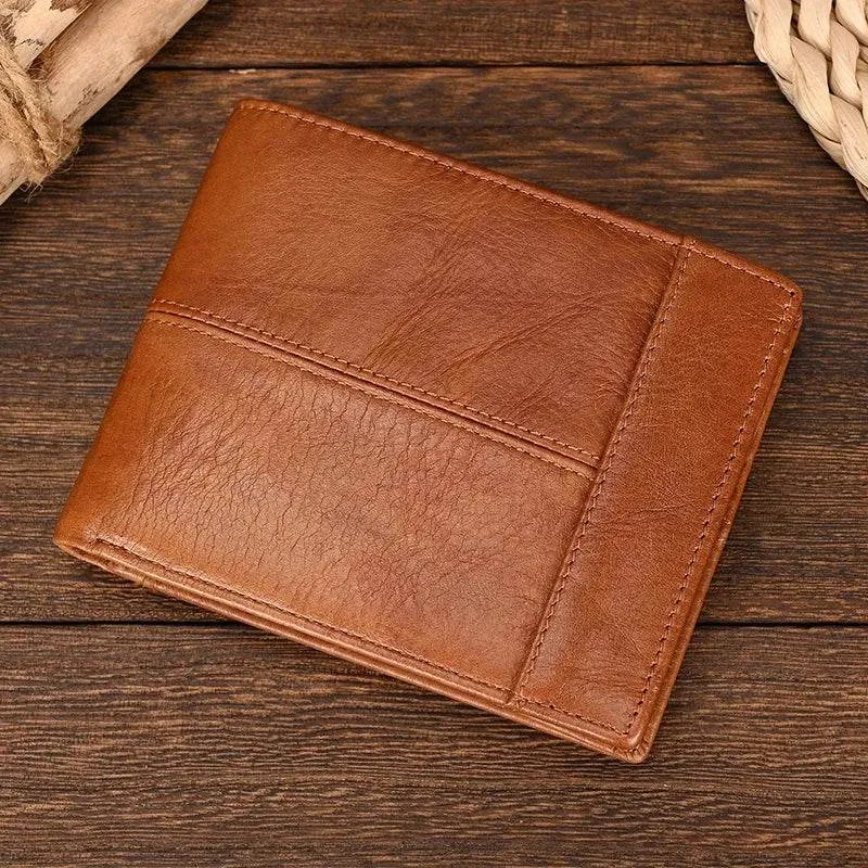 Men's Leather Business Wallet Thin Purse with Coin Pocket Black Brown