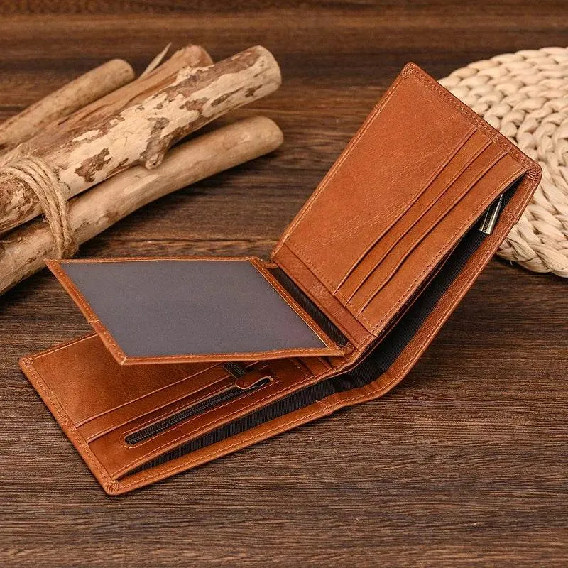 Men's Leather Business Wallet Thin Purse with Coin Pocket Black Brown