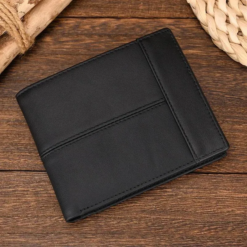 Men's Leather Business Wallet Thin Purse with Coin Pocket Black Brown