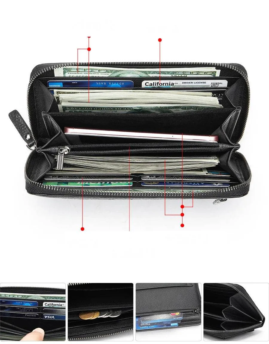 Men's Leather Multi-Functional Long Purse