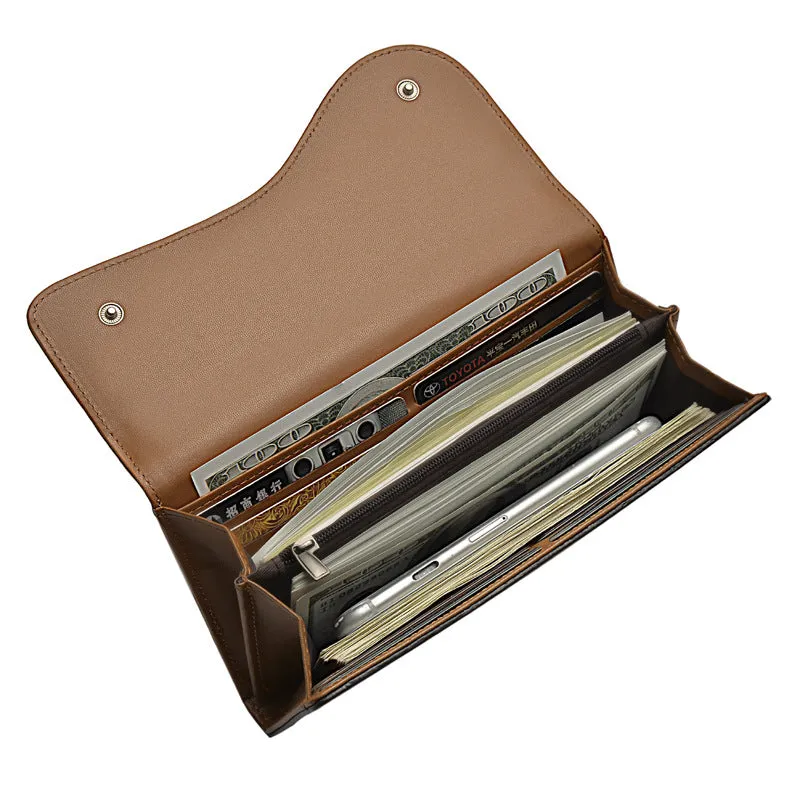 Men's Long Vintage Clutch Multifunctional Zipper Mobile Bags