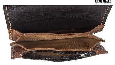 MEN'S MOTORCYCLE DARK BROWN BIKER BIFOLD LEATHER SILVER CHAIN WALLET NEW