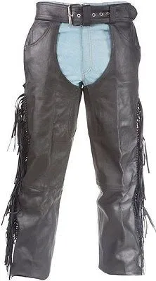 MEN'S MOTORCYCLE REMOVABLE LINER PANT BLK BRAIDED WITH FRINGES LEATHER CHAP