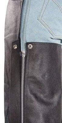 MEN'S MOTORCYCLE REMOVABLE LINER PANT BLK BRAIDED WITH FRINGES LEATHER CHAP