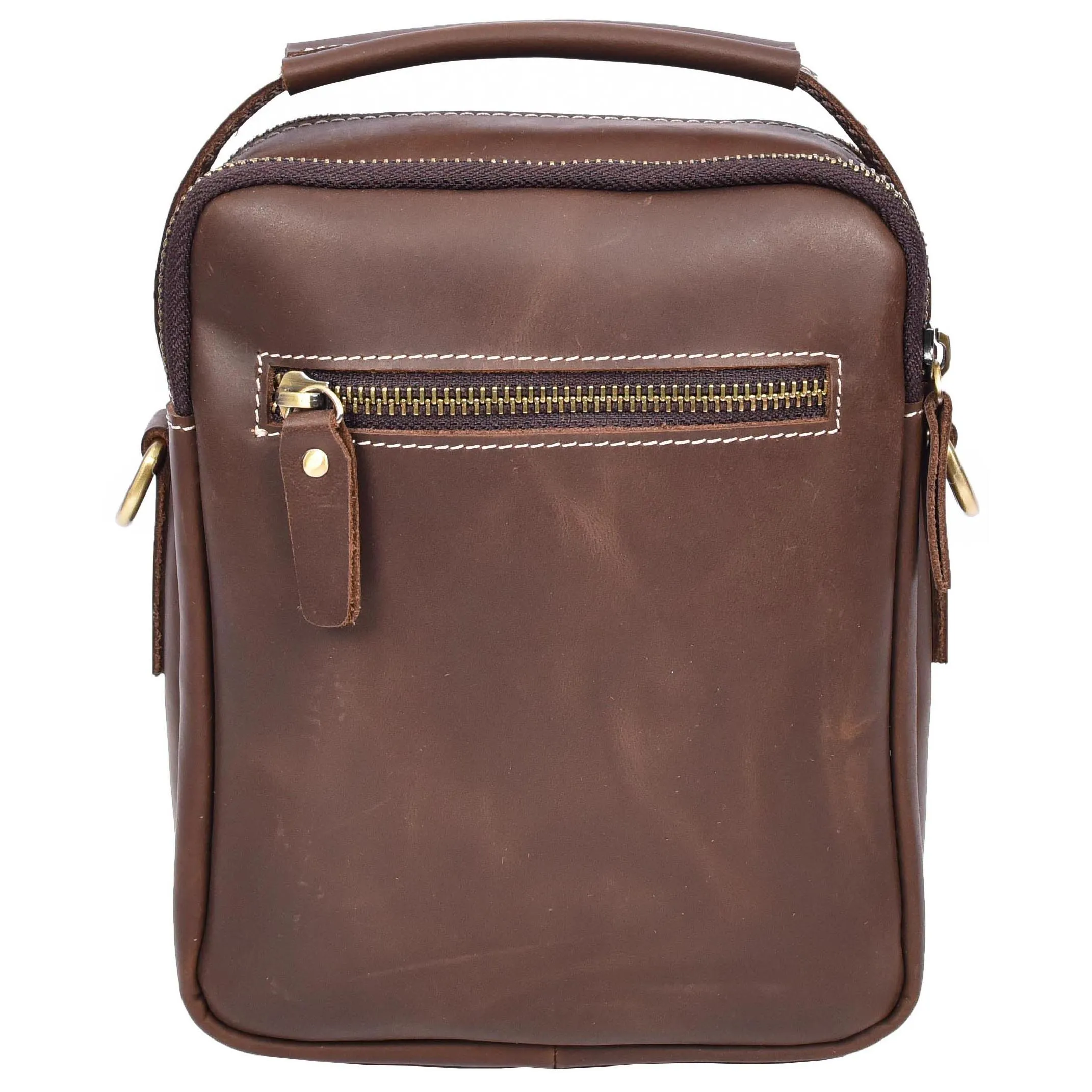 Mens Real Leather Cross Body Bag Small Organiser Travel Pouch Jett Brown Hunter