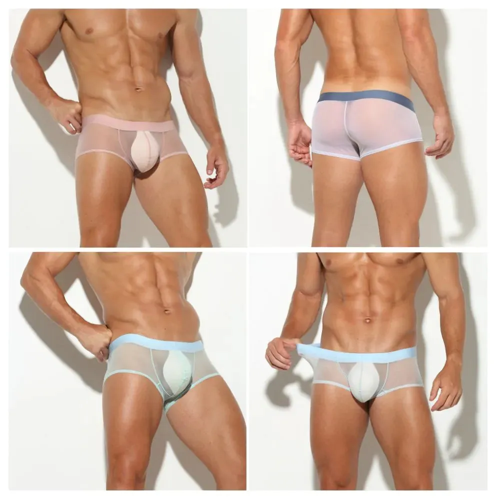 Men's See-through Dual Pouch Low-Rise Mesh Underpants Up to Size XXL (5-Pack) -JEWYEE 1970