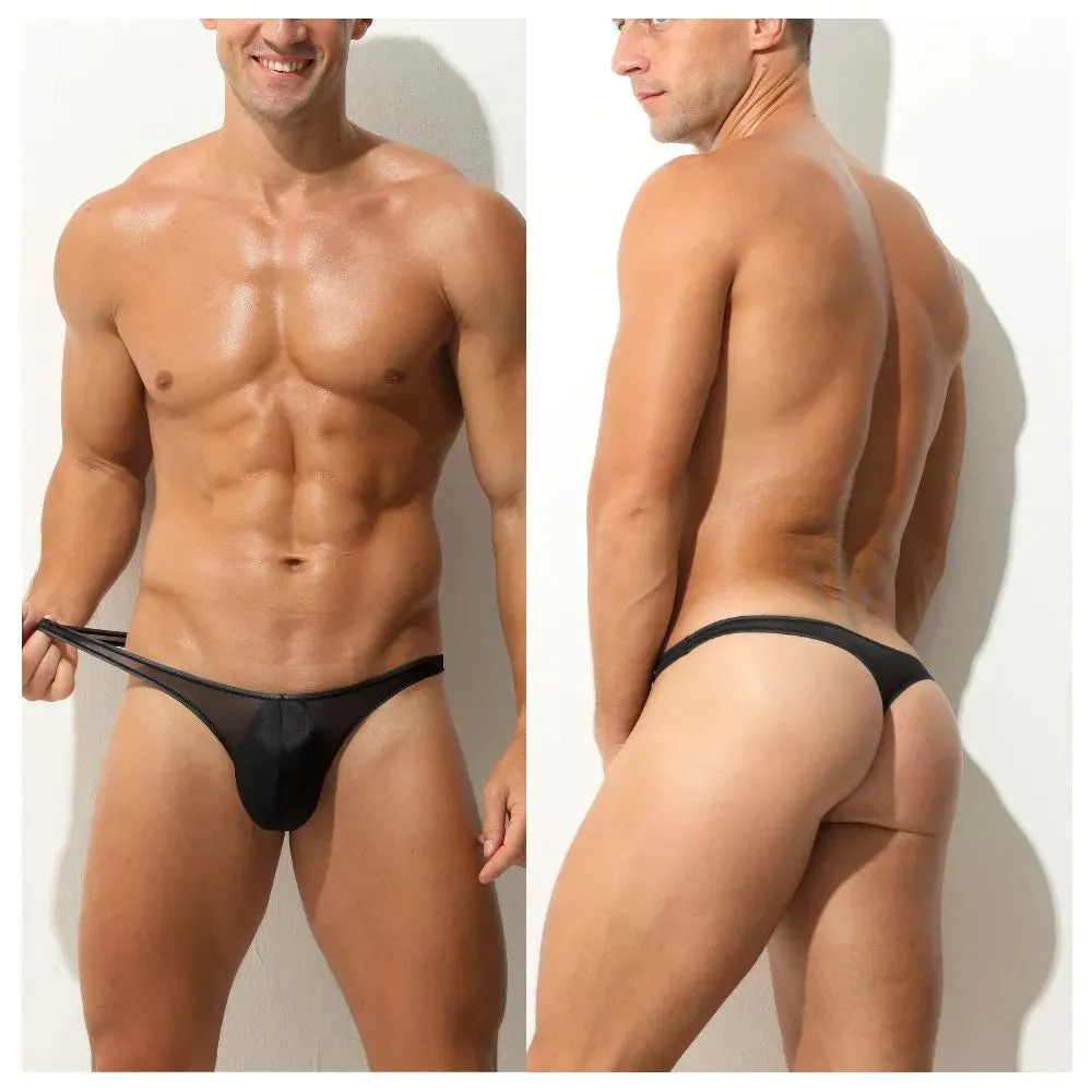 Men's Ultra Thin See-through Ice Silk Thongs Up to Size XXL (5-Pack) JEWYEE 828