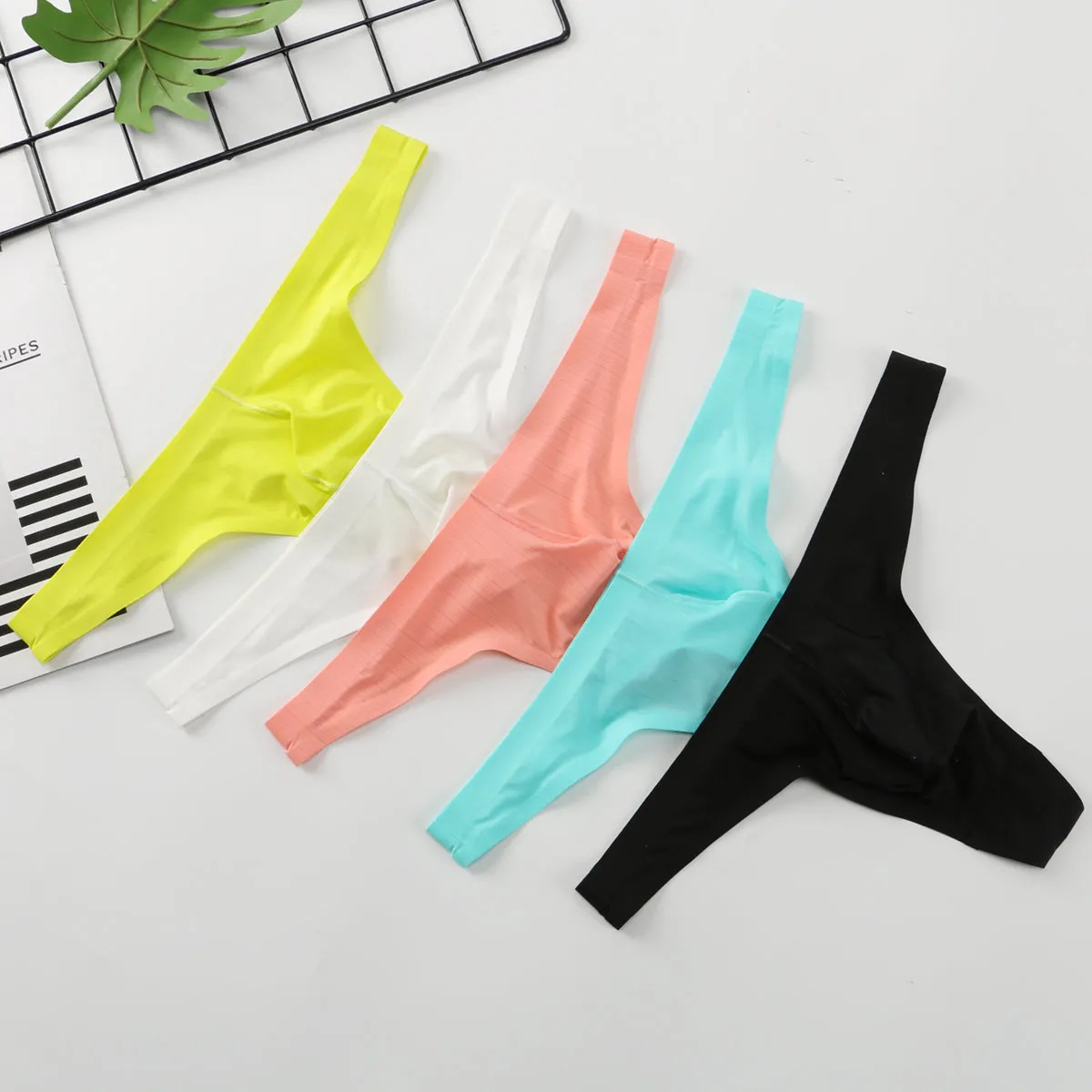 Men's Ultra Thin Silk Thongs (5 Pack) - JEWYEE 022DK