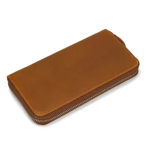 Men's Zip Long Wallet Natural Cowhide for Cards, Cash & Phone