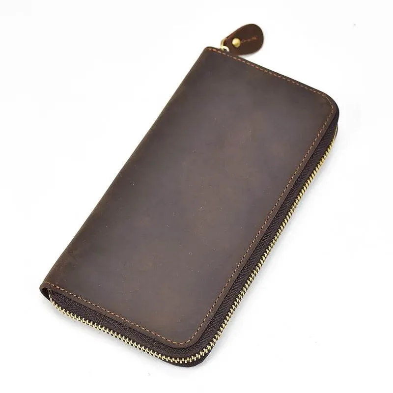Men's Zip Long Wallet Natural Cowhide for Cards, Cash & Phone