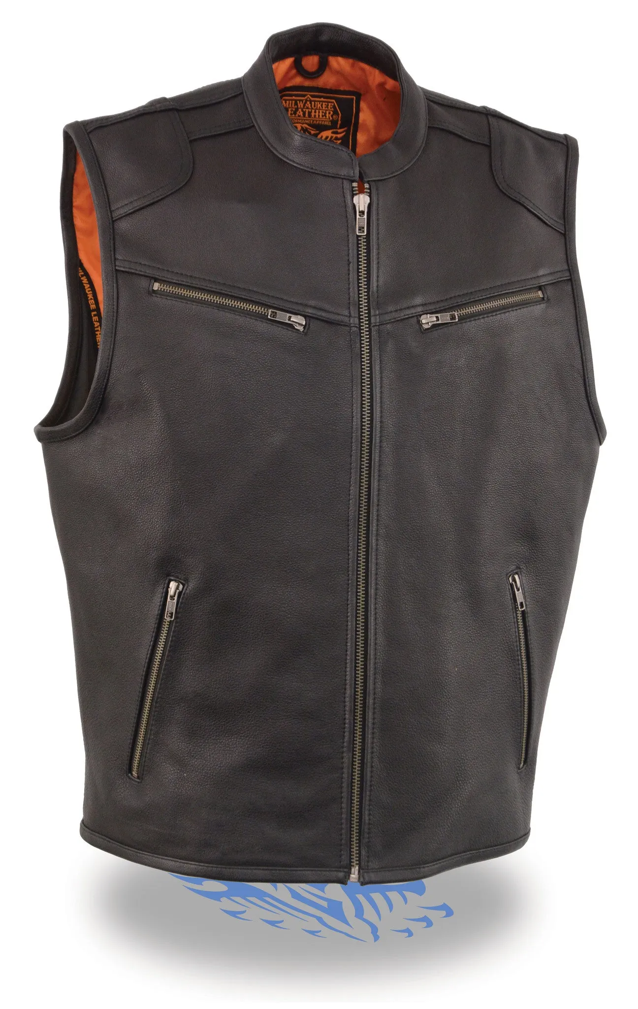Men's Zipper front leather vest with Cool tec designed & 2 gun pockets