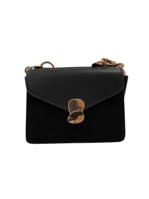 Metal Push Lock Front Flap Cross Body Bag (Black)