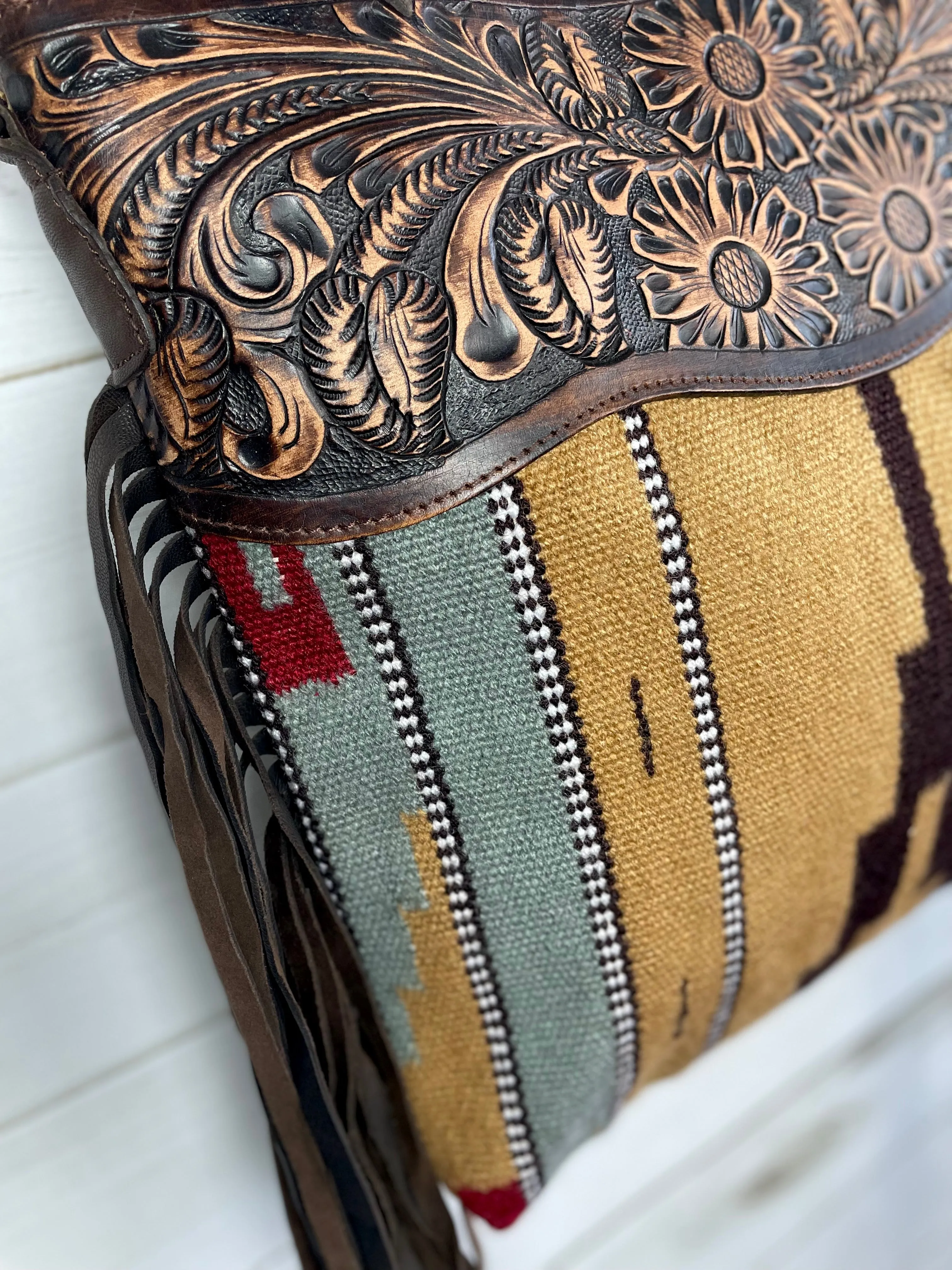Mohave Tan & Grey Wool and Leather Tooled Bag