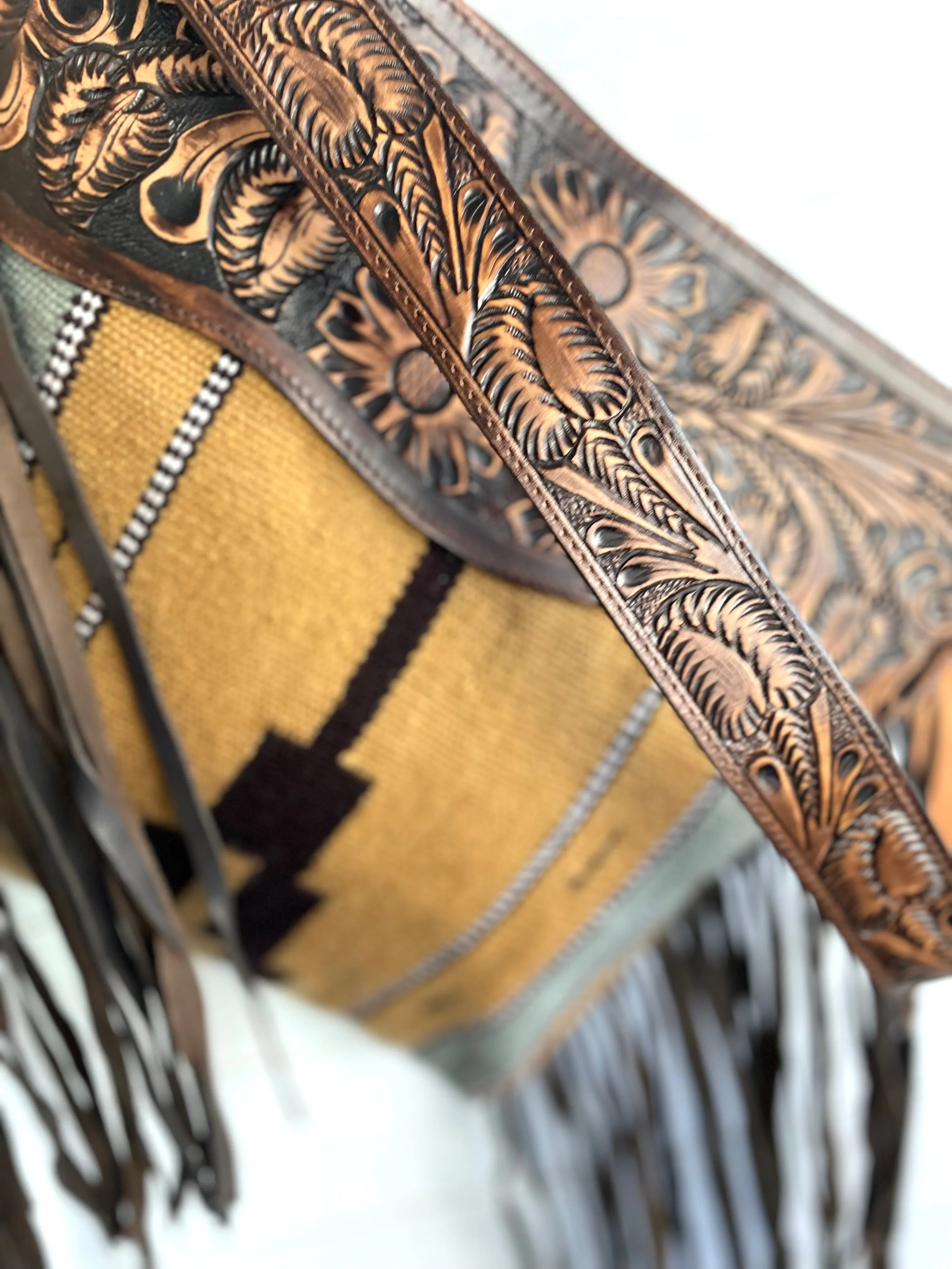 Mohave Tan & Grey Wool and Leather Tooled Bag