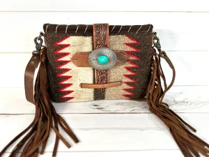 Montana Style Brown Wool Blend Leather Fringe Handbag
