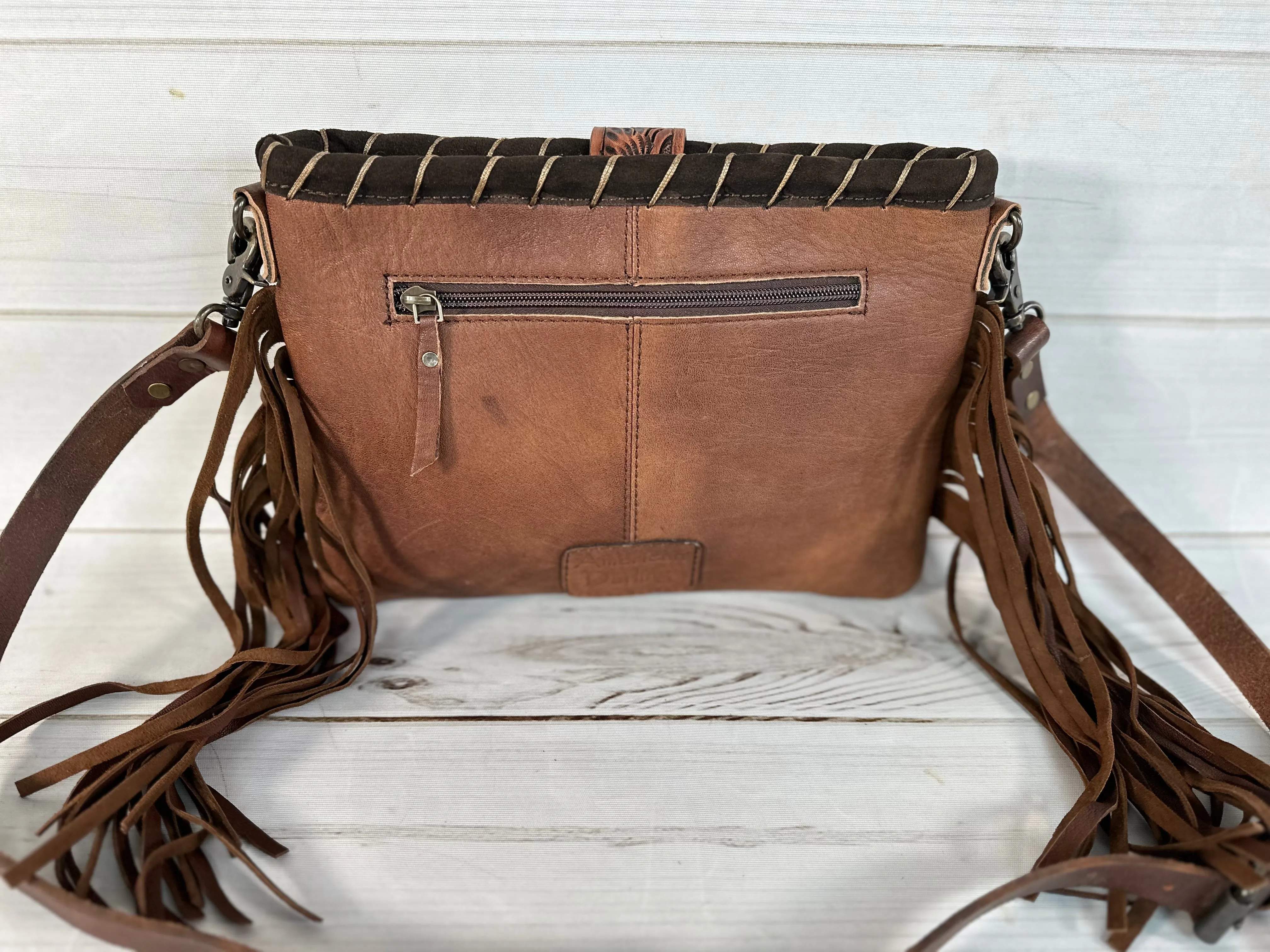 Montana Style Brown Wool Blend Leather Fringe Handbag
