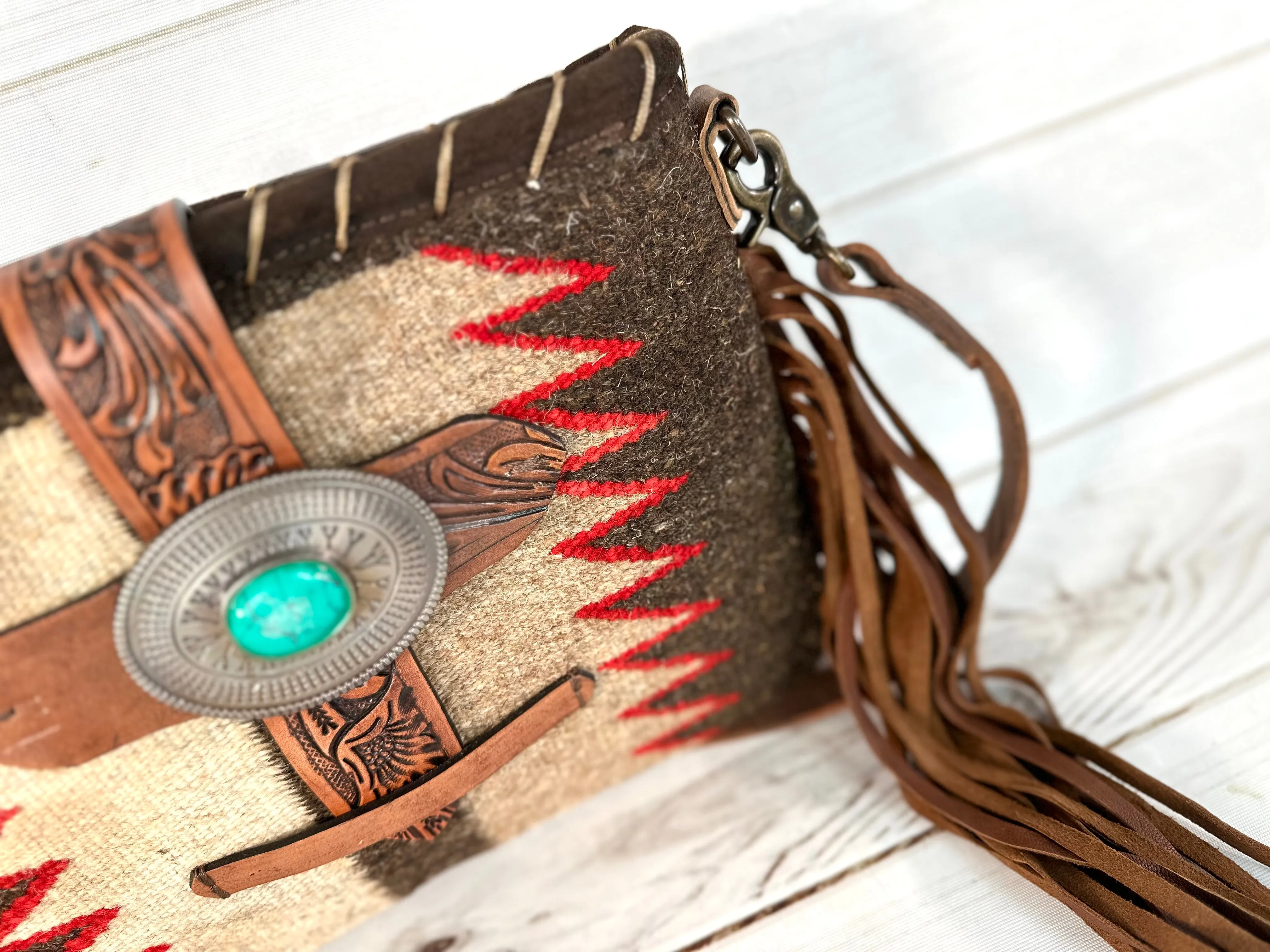 Montana Style Brown Wool Blend Leather Fringe Handbag