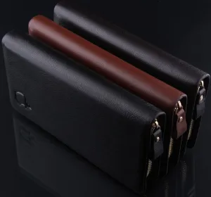 New brand genuine leather men's wallet clutch carteira money bags for men black coffee purse