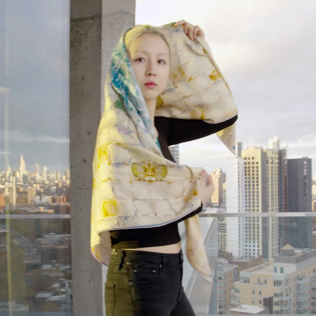 Oversized Calm Camomile Scarf - Silk/Wool Blend, 26x26"