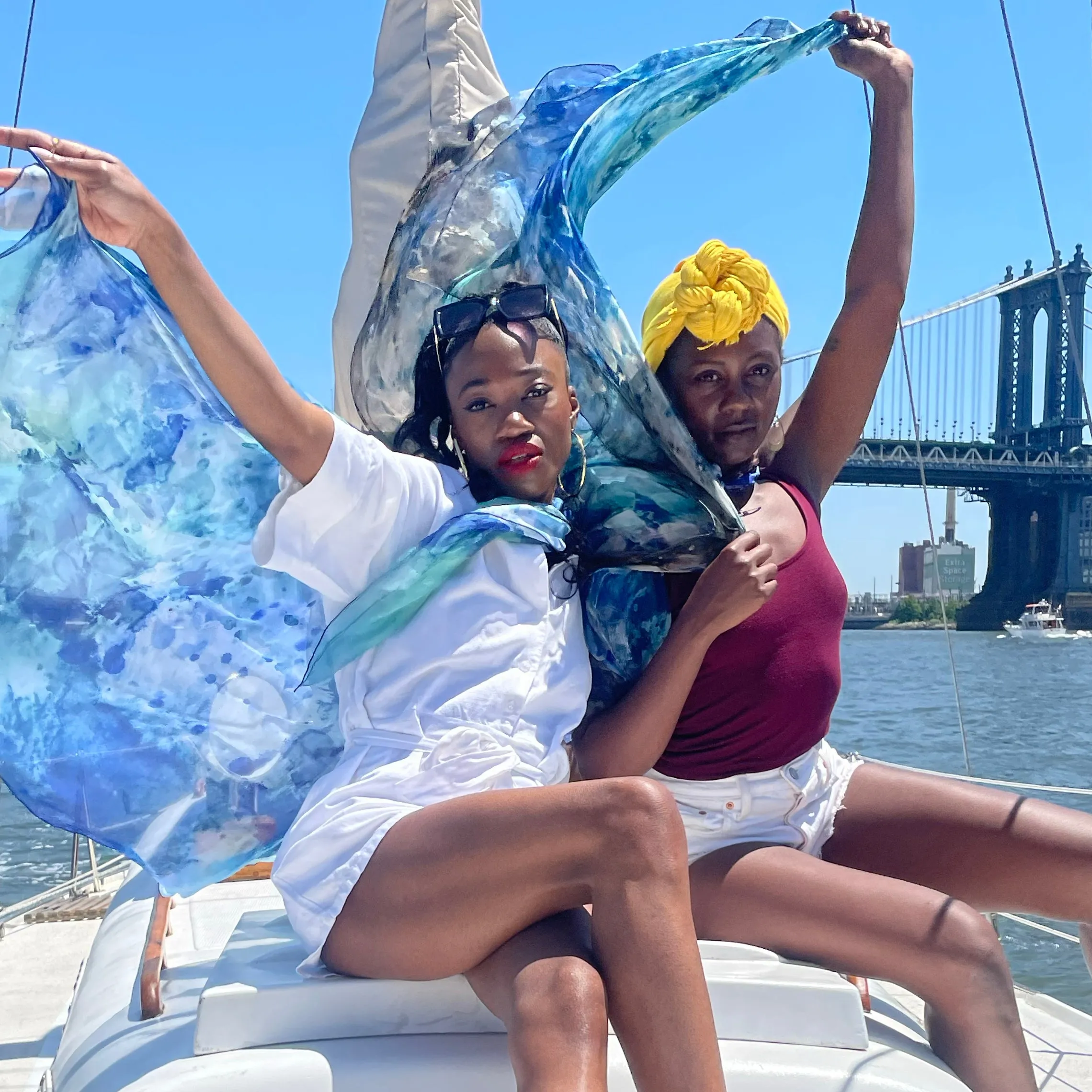 Oversized Clear Blue Silk Chiffon Scarf - 100% Silk, 53x53"