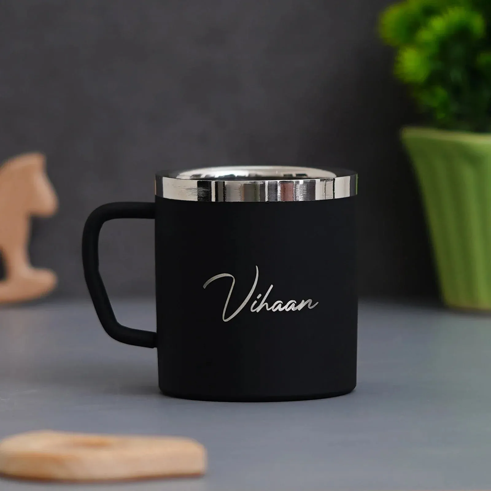 Personalised Black Classic Smart Bottle (1 Litre), Stainless Steel Mug & All in One Men's Combo (2 pcs) - Black