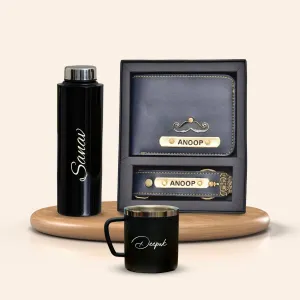 Personalised Black Classic Smart Bottle (1 Litre), Stainless Steel Mug & All in One Men's Combo (2 pcs) - Royal Blue