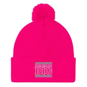 Pink Grey and White Pom Pom Beanie