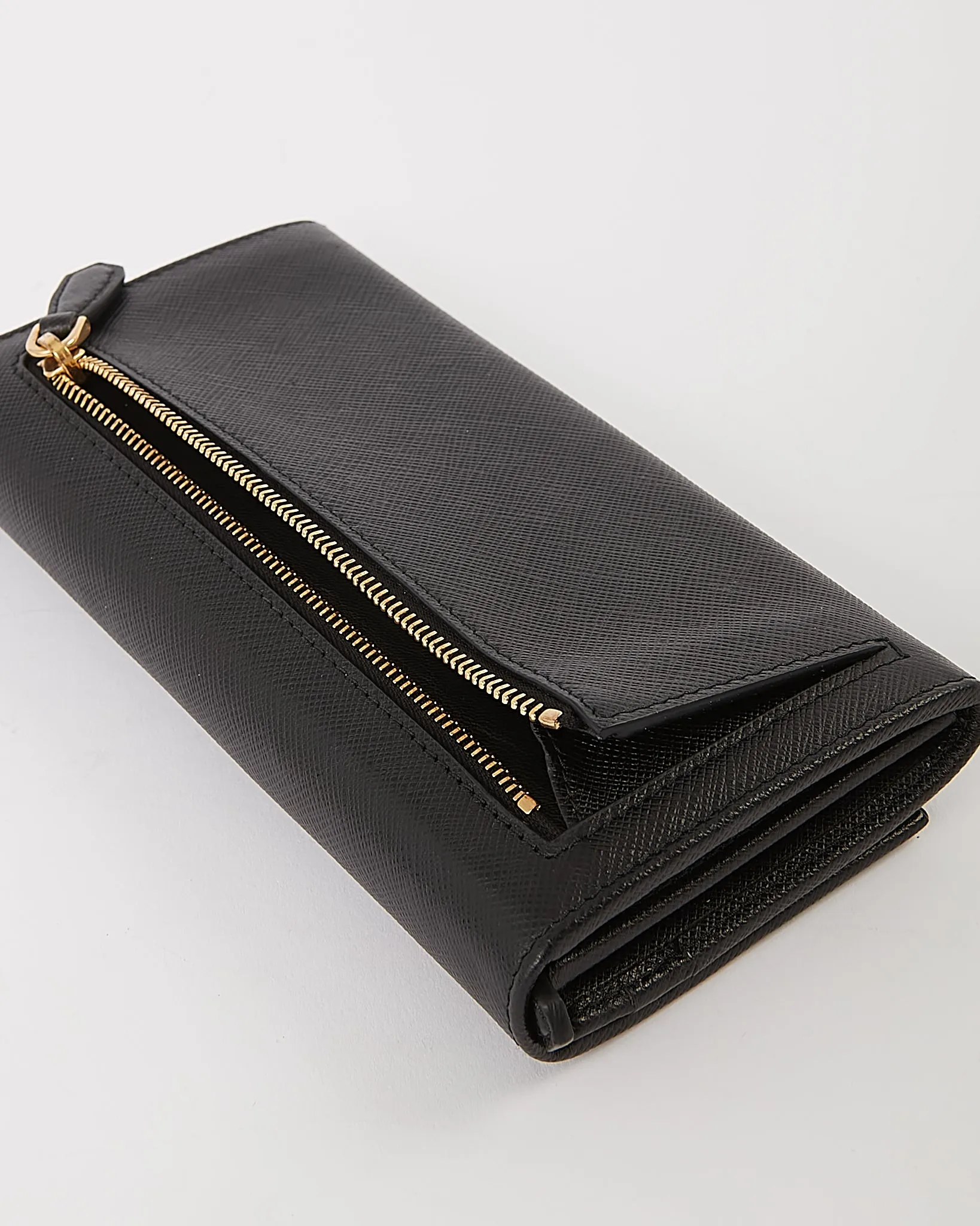 Prada Black Saffiano Leather Continental Flap Wallet