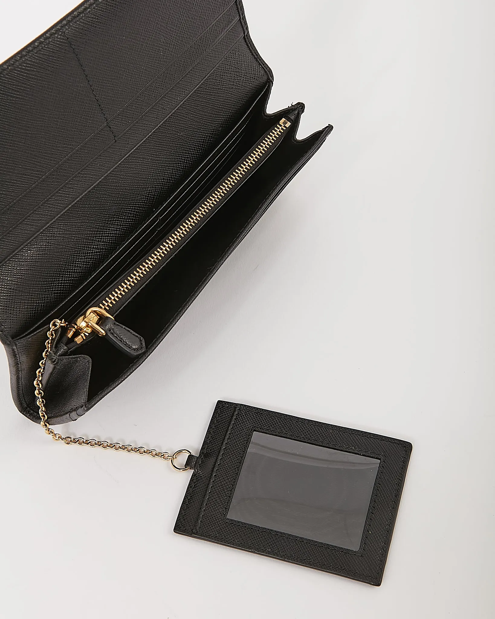 Prada Black Saffiano Leather Continental Flap Wallet