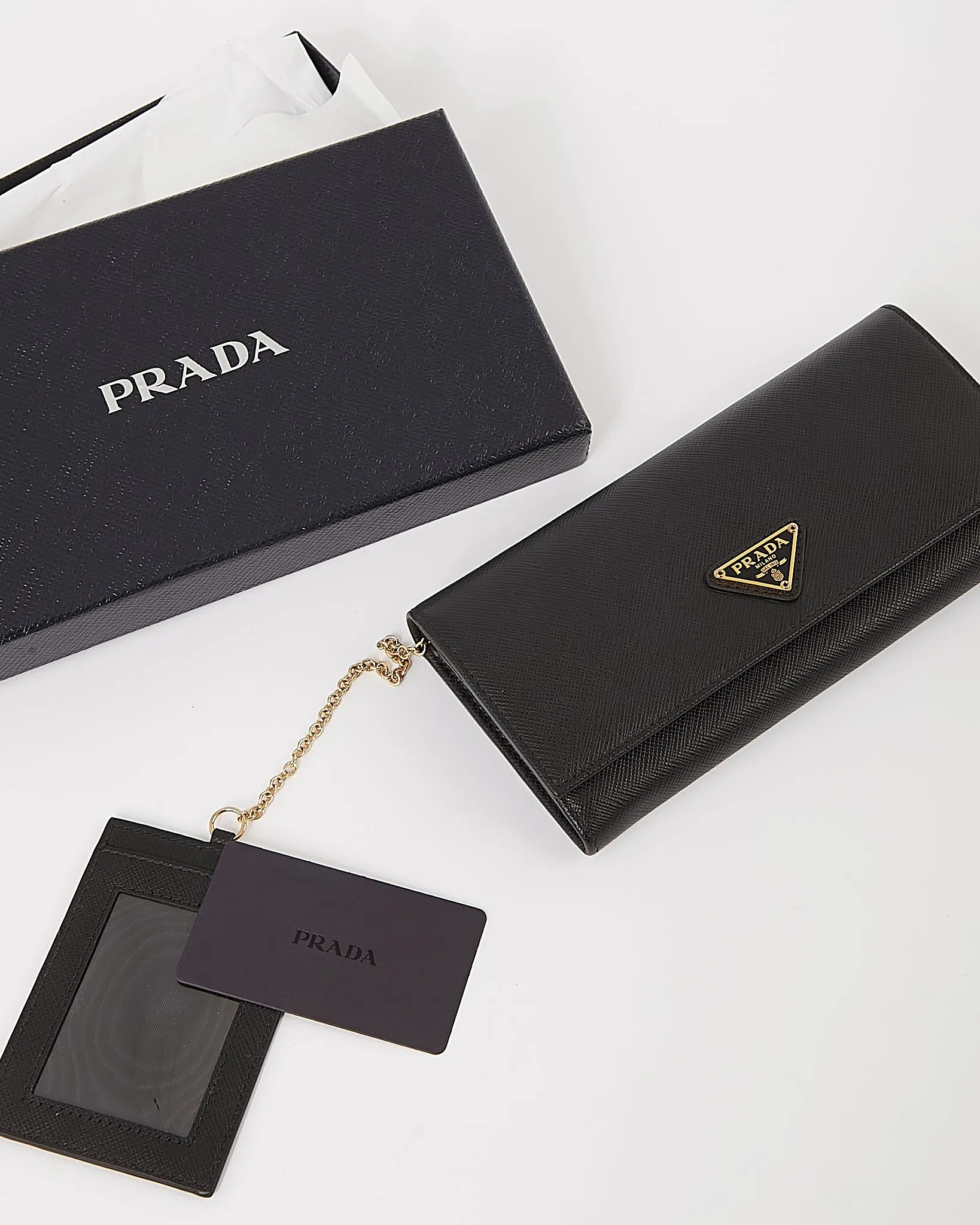 Prada Black Saffiano Leather Continental Flap Wallet