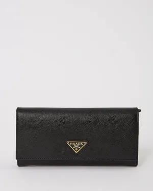 Prada Black Saffiano Leather Continental Flap Wallet