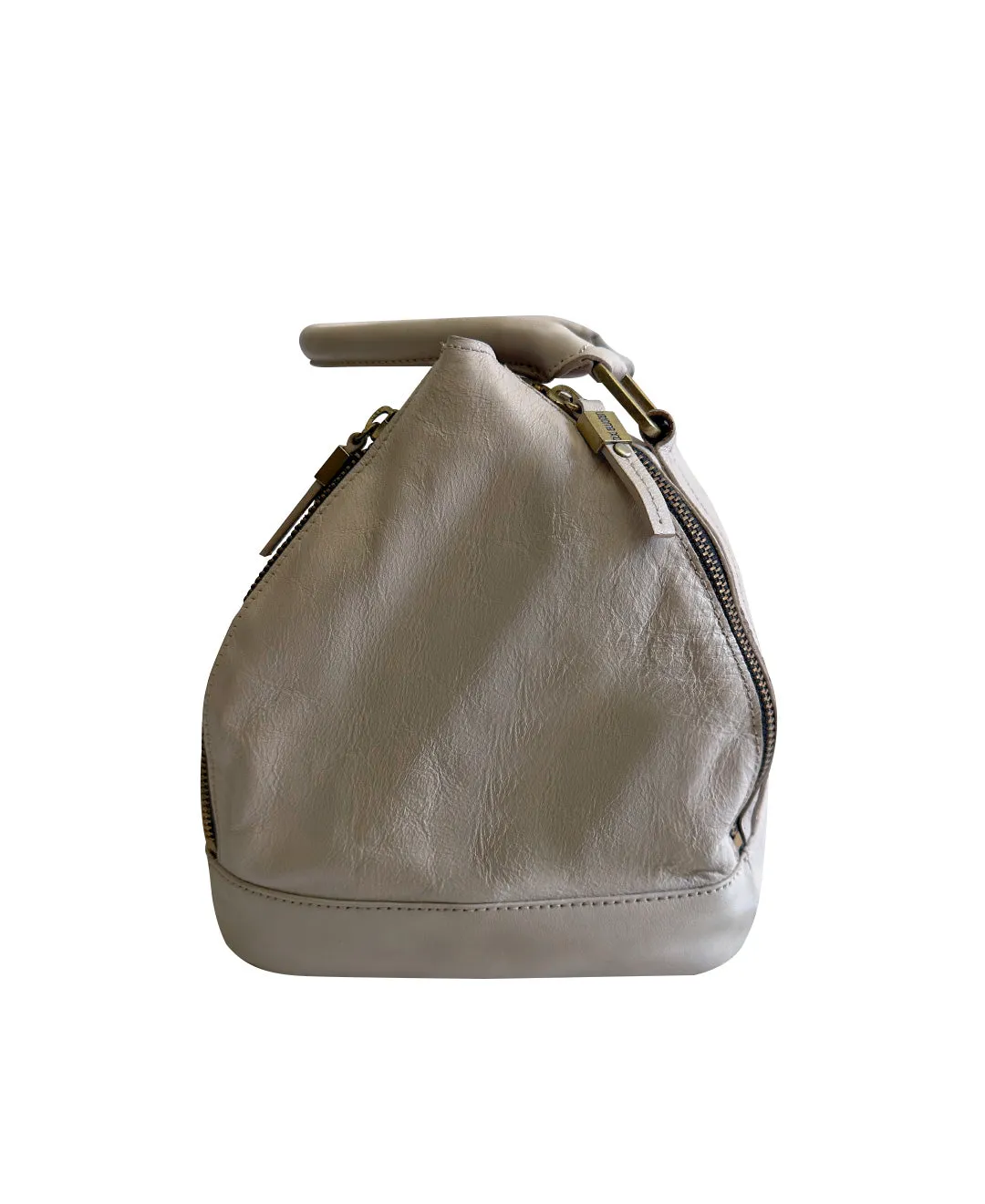 Pre-Owned Taupe Gray Leather Double Zip Handbag | Sustainable Style