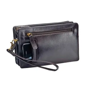 Prime Hide Men's Black Leather Clutch Bag