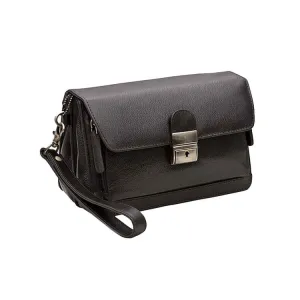 Prime Hide Men's Wrist Black Leather Clutch Bag