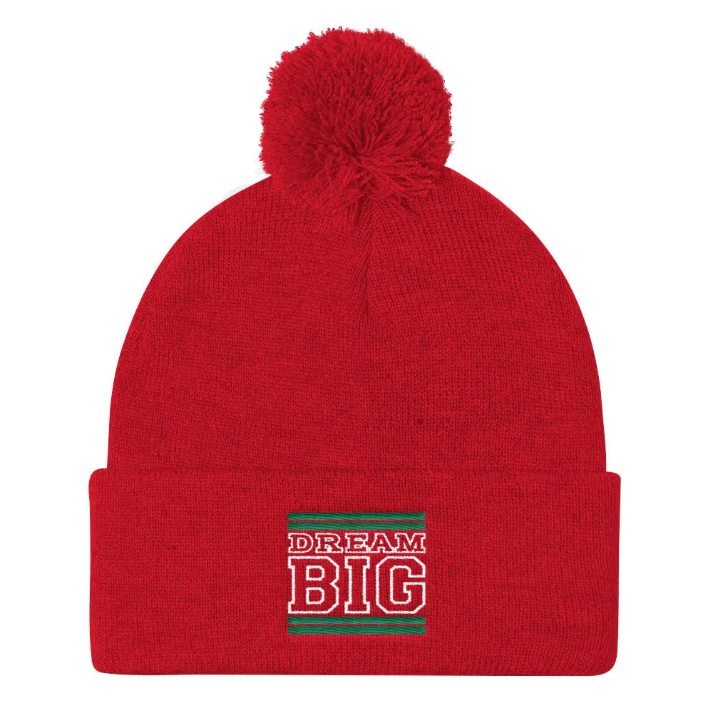 Red Green and White Pom Pom Beanie