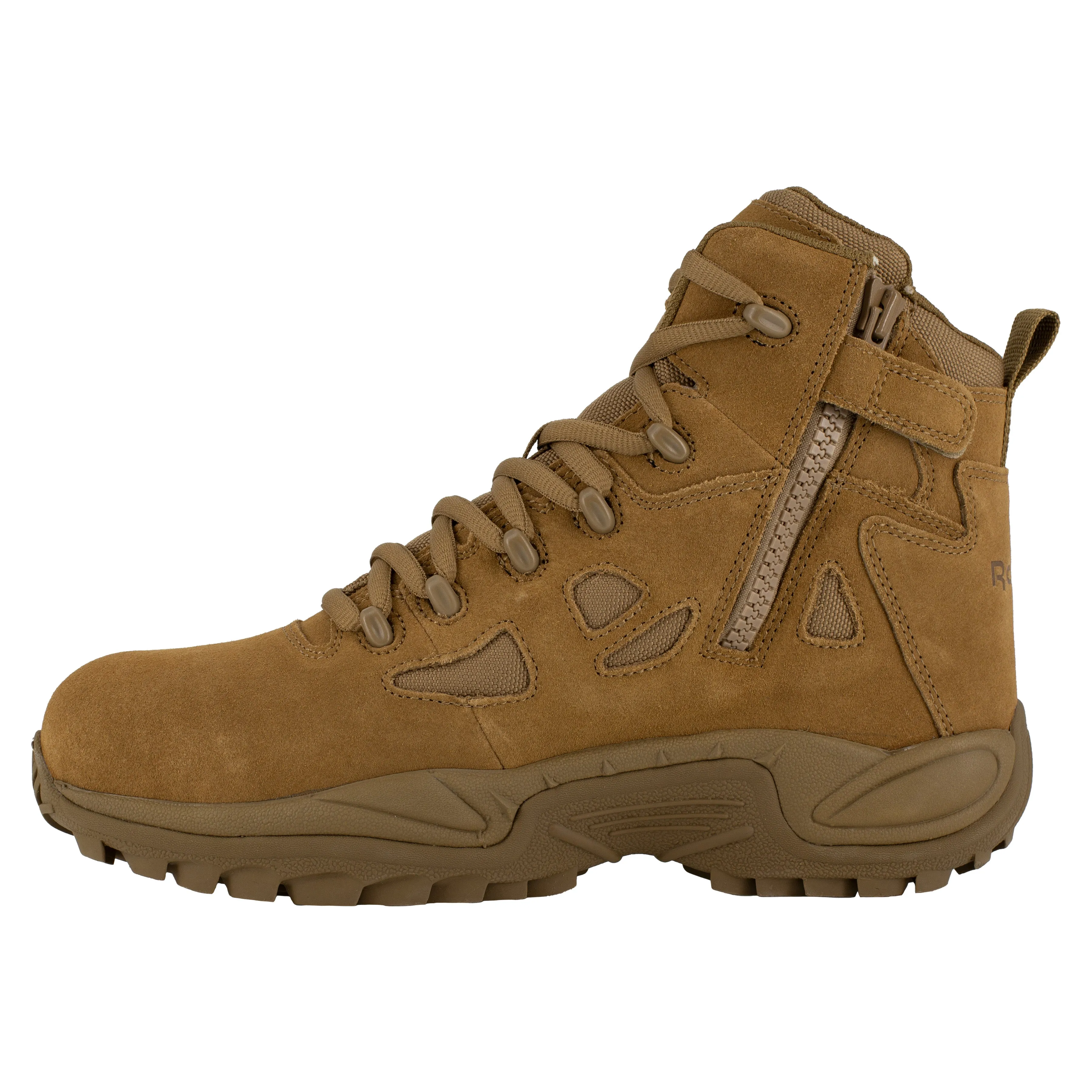 Reebok Men's Rapid Response RB 6" Comp Toe Side Zip Stealth Duty Work Boot - Coyote - RB8650