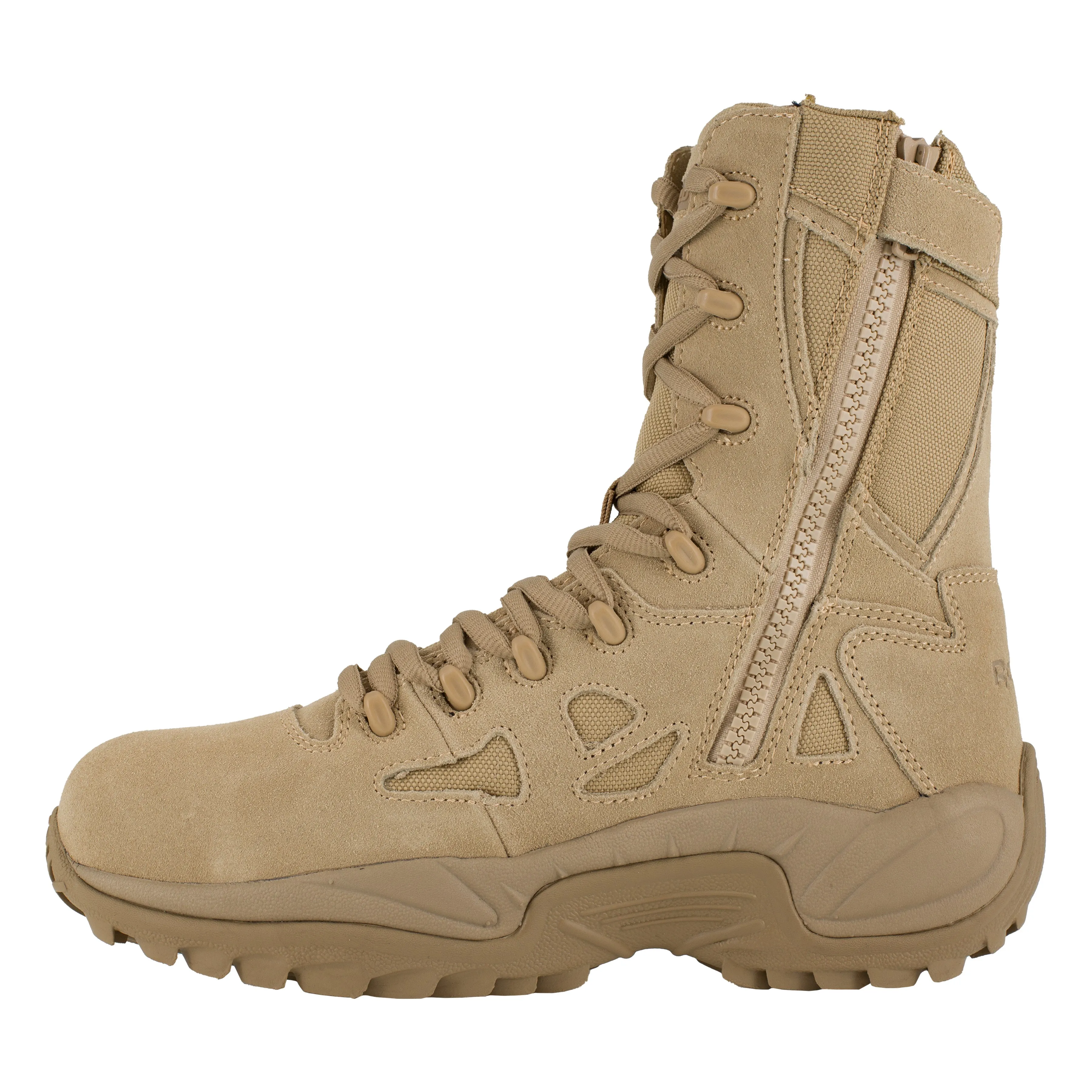 Reebok Men's Rapid Response RB 8" Comp Toe Side Zip Tactical Military Boot - Tan - RB8894