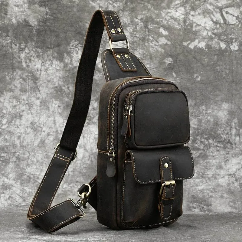 Retro Genuine Leather Crossbody Bag for Men Anti-Theft Chest Bag