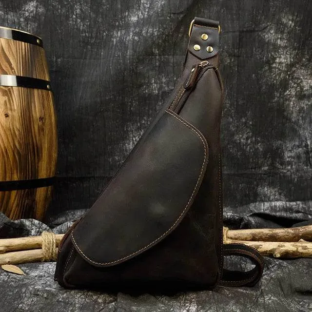 Retro Genuine Leather Crossbody Bag for Men Anti-Theft Chest Bag