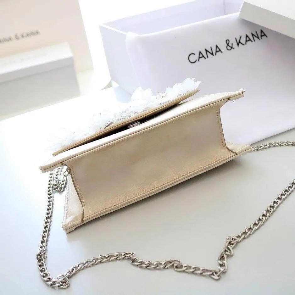 Rhinestone Top Handle 3D Floral Clutch Bag