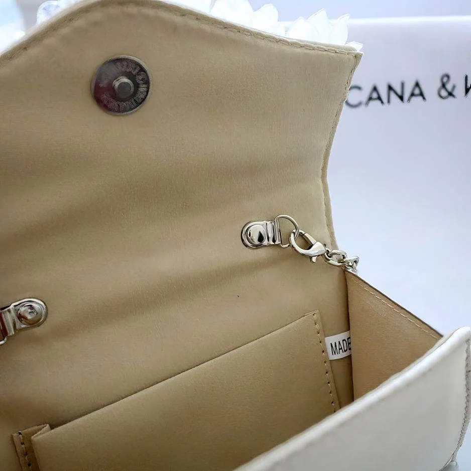 Rhinestone Top Handle 3D Floral Clutch Bag