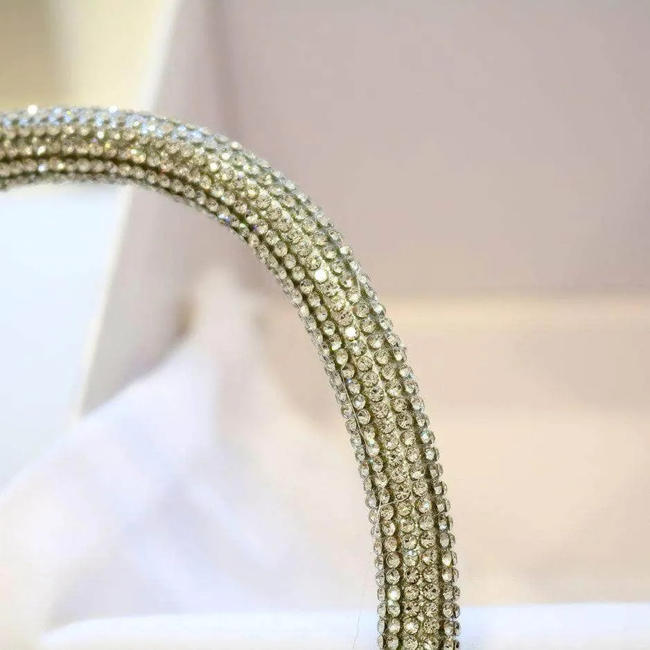 Rhinestone Top Handle 3D Floral Clutch Bag