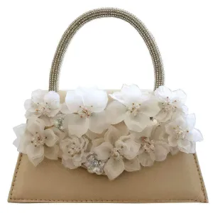 Rhinestone Top Handle 3D Floral Clutch Bag