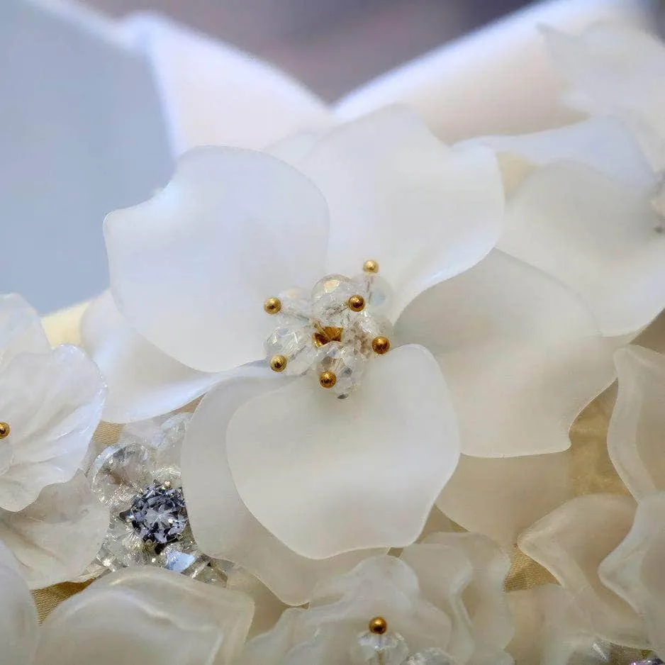 Rhinestone Top Handle 3D Floral Clutch Bag