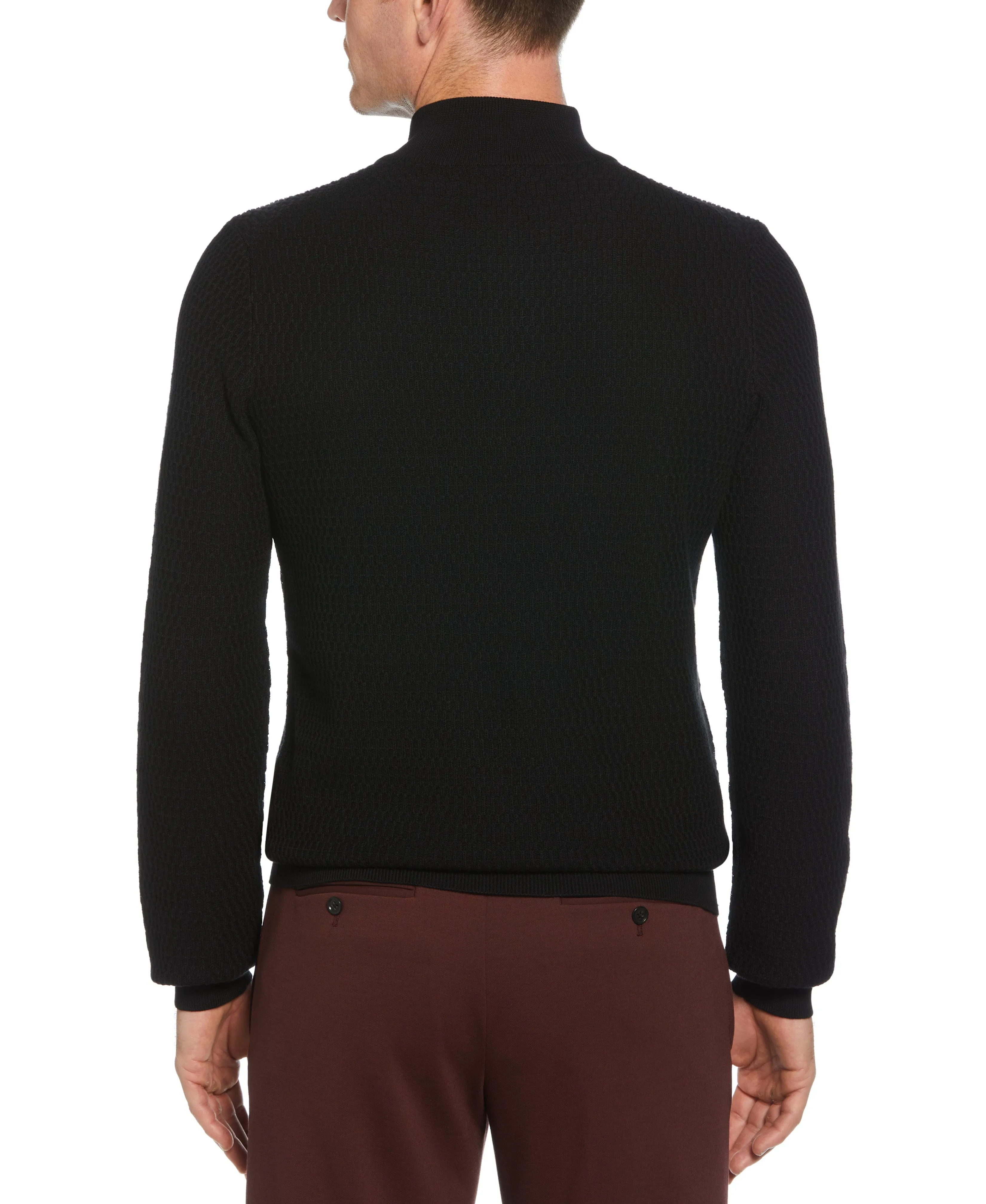 Ribbed Mock Neck Quarter Zip Sweater